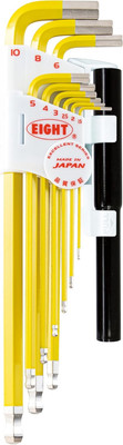 Eight tool TLC-S9NPYE,Tlc-9Npye Single Color Yellow Taper Head Hex Key 9Pcs.  1.5-10Mm With 2 Pcs. Extension Pipe Set