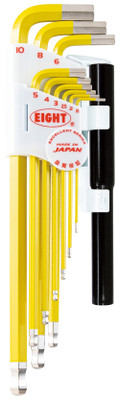 Eight tool TLC-S9NPYE,Tlc-9Npye Single Color Yellow Taper Head Hex Key 9Pcs.  1.5-10Mm With 2 Pcs. Extension Pipe Set_main