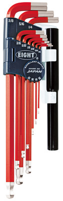 Eight tool TEL-S9NPRE, Single Color Red Taper Head Hex Key 9Pcs.  1/16"-3/8" With 2 Pcs. Extension Pipe Set_main