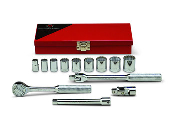 Wright tool 330, 3/8" Drive 13 Piece Metal Boxed Set - 12 Point Standard Sockets, 3/8" - 7/8", Ratchet, Flex Handle, 6" Extension, Universal_main