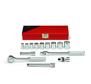 Wright tool 335, 3/8" Drive 14 Piece Metal Boxed Set - 6 Point Standard Sockets, 3/8" - 7/8", Ratchet, Flex Handle, 3", 6" Extensions & Universal_main Wright tool 335, 3/8" Drive 14 Piece Metal Boxed Set - 6 Point Standard Sockets, 3/8" - 7/8", Ratchet, Flex Handle, 3", 6" Extensions & Universal_main