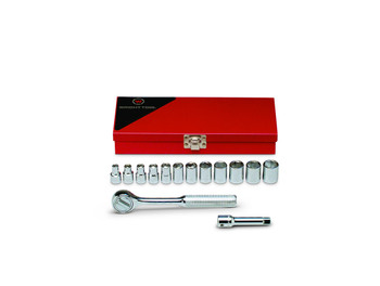 Wright tool 367, 3/8" Drive 14 Piece Metal Boxed Set - 6 Point Standard Metric Sockets, 6mm - 17mm, Ratchet, 3" Extension_main