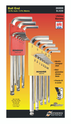 Bondhus 26999, Set 22 BriteGuard Ball End L-Wrenches IN/MM Double Pack - 16937 (.050-3/8") + 16999 (1.5-10mm)_main