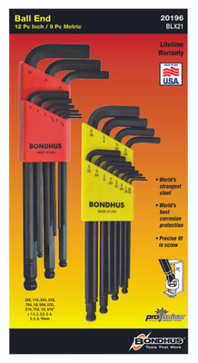 Bondhus 20196, Set 21 Ball End L-Wrenches IN/MM Double Pack - 10936 (.050-5/16") + 10999 (1.5-10mm)_main Bondhus 20196, Set 21 Ball End L-Wrenches IN/MM Double Pack - 10936 (.050-5/16") + 10999 (1.5-10mm)_main
