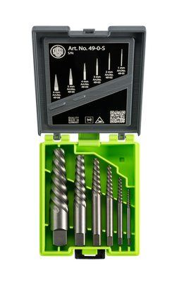 KUKKO 49-0-S, 6-piece screw extractor set, broad ribbed, for Ø 3-24 mm, with drive square 3,2, 4,2, 5, 6,4, 9, 12 mm_main