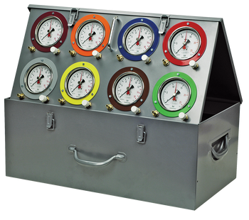 KUKKO W-6050/8, WILBÄR Pneumatic test case with 6 pressure gauges. 0-16 bar, 2 pressure gauges. 0-25 bar, with 8 measuring hoses_main