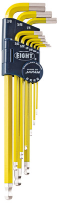 Eight Tool TEL-S9NYE,  Single Color Yellow Taper Head Hex Key 9Pcs.  1/16"-3/8" Set_main