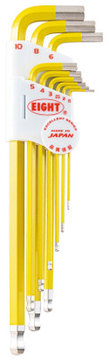 Eight Tool TLC-S9NYE,  Single Color Yellow Taper Head Hex Key 9Pcs.  1.5-10mm Set_main