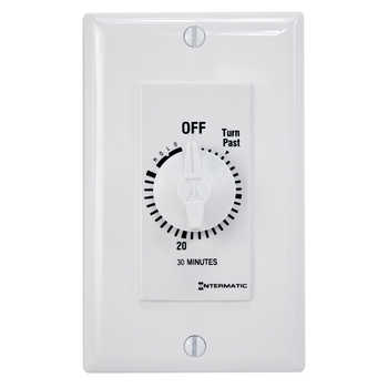Intermatic FD30MHW, Spring Wound Countdown Timer, Decorator Style, 125-277 VAC, 50/60 Hz, SPST, 30 Minute Max, With Hold, White_main