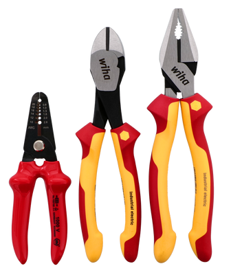 Wiha 32863, 3 Piece Insulated Pliers, Cutters, Wire Stripper Set_main