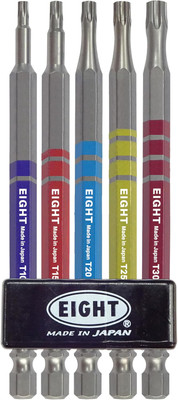 Eight Tool EA-310C 5S100, Ex-impact High Impact Torx Bit 6.35mm Shank, 9mm Groove, Color Coded Set, 5PC T10-T30x100mm OAL