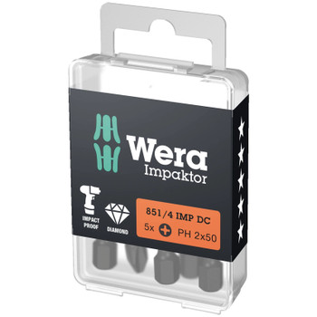 Wera 057656, 851/4 IMP DC PH DIY Impaktor PH bits, PH 2 x 50 mm, 5 pieces