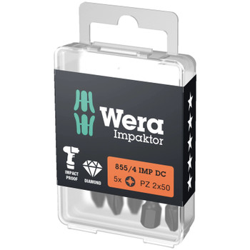 Wera 057661, 855/4 IMP DC PZ DIY Impaktor bits, PZ 2 x 50 mm, 5 pieces