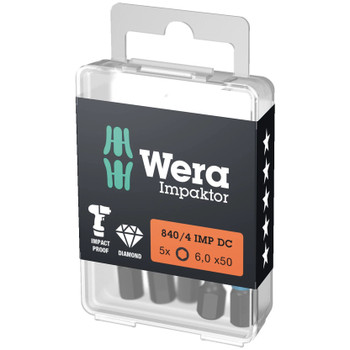 Wera 057644, 840/4 IMP DC Hex-Plus DIY Impaktor bits, 4 x 50 mm, 5 pieces