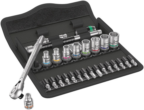 Wera 8100 SA 11 Zyklop Metal Ratchet Set with switch lever, 1/4" drive, imperial, 28 pieces