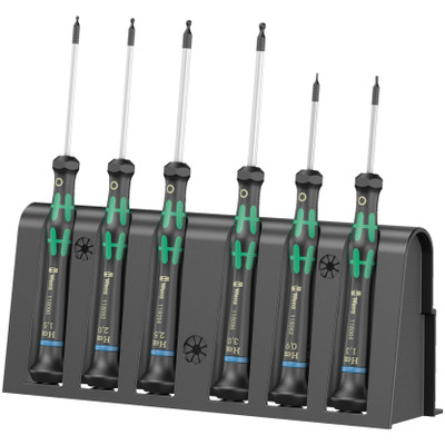 Wera 118156, 2052/6 Hexagon Screwdriver Set And Rack For Electronic Applications, 6 Pieces