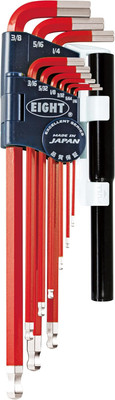 Eight Tool TEL-S9NPRE, Single Color Red Taper Head Hex Key 9Pcs. 1/16"-3/8" With 2 Pcs. Extension Pipe Set
