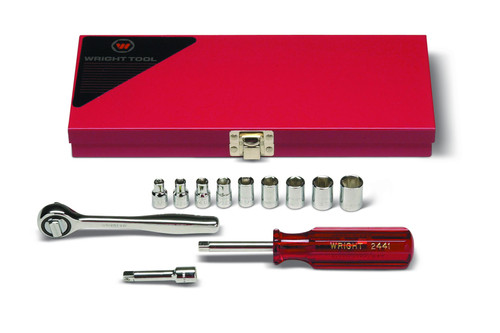 Wright tool 212, 1/4" Drive 12 Piece Metal Boxed Set - 6 Point Standard Sockets, 3/16" - 1/2", Ratchet, Spinner, 2" Extension_main