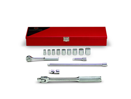 Wright tool 334, 3/8" Drive 14 Piece Metal Boxed Set - 12 Point Standard Sockets, 3/8" - 7/8", Ratchet, Flex Handle, 3" & 12" Extensions, Universal_main
