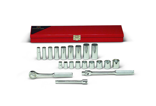 Wright tool 337, 3/8" Drive 21 Piece Metal Boxed Set - 6 Point Standard & Deep Sockets, 3/8" - 7/8", Ratchet, Flex Handle, 6" Extension_main