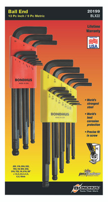 Bondhus 20199, Set 22 Ball End L-Wrenches IN/MM Double Pack - 10937 (.050-3/8") + 10999 (1.5-10mm)_main
