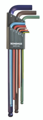 Bondhus 69699, Set 9 ColorGuard Ball End L-Wrenches - Extra Long Arm (1.5-10mm)_main