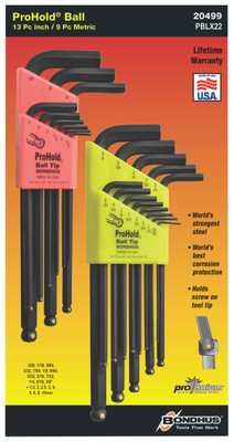 Bondhus 20499, Set 22 ProHold Tip Ball End L-Wrenches IN/MM Double Pack - 74937 (.050-3/8") + 74999 (1.5-10mm)_main