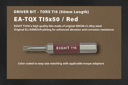 Eight Tool EA-TQXB T15x50, Torx Bit For Torque Control Adaptor- T15 50mm Length / Red