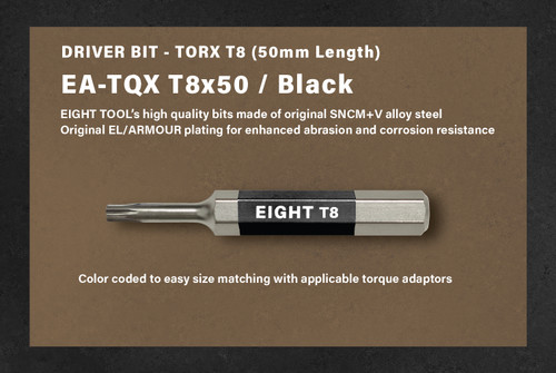 Eight Tool EA-TQXB T8x50, Torx Bit For Torque Control Adaptor- T8 50mm Length / Black