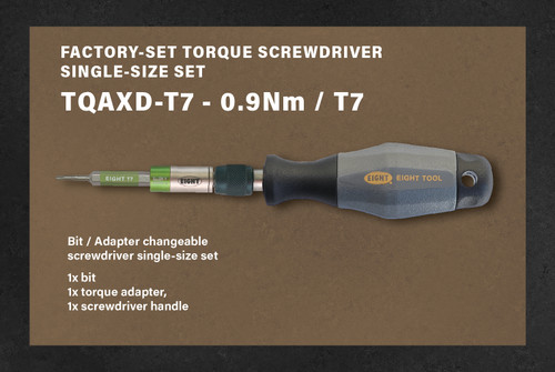 Eight Tool TQAXD-T7, Factory-Set Torque Screwdriver Torx Single-Size Set- Changeable Bit 1 Pc T7 / Torque Adaptor 1 Pc 0.9Nm