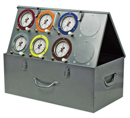 KUKKO W-6050/6, WILBÄR Pneumatic test case with 6 pressure gauges 0-16 bar, calibrated, with 6 measuring hoses_main
