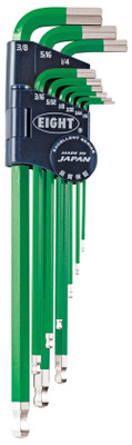 Eight Tool TEL-S9NGR,  Single Color Green Taper Head Hex Key 9Pcs.  1/16"-3/8" Set_main