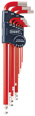 Eight Tool TEL-S9NRE,  Single Color Red Taper Head Hex Key 9Pcs.  1/16"-3/8" Set_main