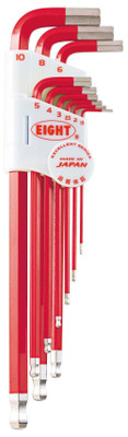 Eight Tool TLC-S9NRE,  Single Color Red Taper Head Hex Key 9Pcs.  1.5-10mm Set_main