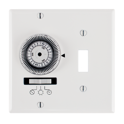Intermatic KM2ST-2G, 24-Hour Heavy-Duty Mechanical In-Wall Timer, Timer and Toggle Switch, 120 VAC, 20A, SPST, 2 Gang, White_main