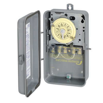 Intermatic T106R, 24-Hour Mechanical Time Switch, 208-277 VAC, 60Hz, 1 NO/1 NC, SPDT, Indoor/Outdoor Metal Enclosure, 1 Hour Interval_main