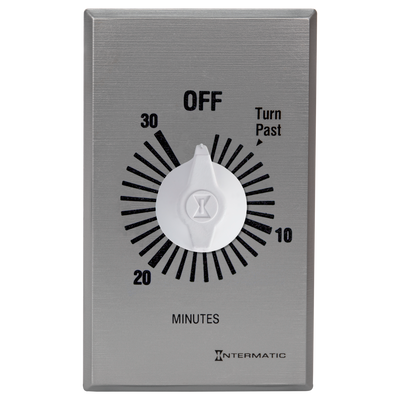Intermatic FF330M, Spring Wound Countdown Timer, Commercial, 125-277 VAC, 50/60 Hz, SPDT, 30 Minute Max, Without Hold, Silver_main