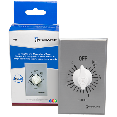 Intermatic FF2H, Spring Wound Countdown Timer, Commercial, 125-277 VAC, 50/60 Hz, SPST, 2 Hour Max, Without Hold, Silver_main