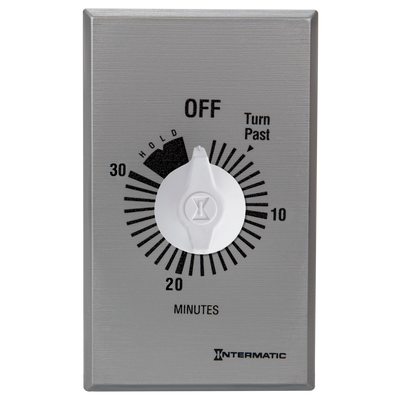 Intermatic FF30MH, Spring Wound Countdown Timer, Commercial, 125-277 VAC, 50/60 Hz, SPST, 30 Minute Max, With Hold, Silver_main