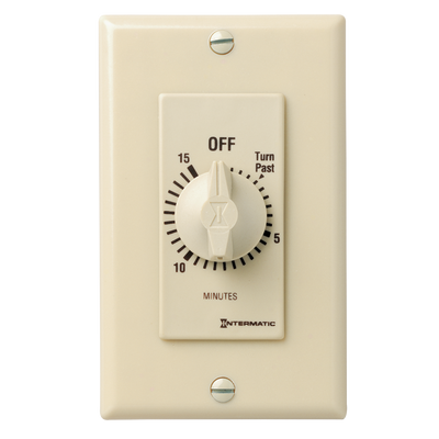 Intermatic FD415M, Spring Wound Countdown Timer, Decorator Style, 125-277 VAC, 50/60 Hz, DPST, 15 Minute Max, Without Hold, Ivory_main
