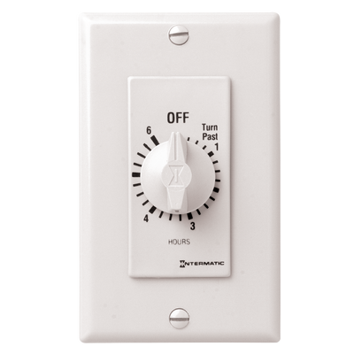 Intermatic FD46HW, Spring Wound Countdown Timer, Decorator Style, 125-277 VAC, 50/60 Hz, DPST, 6 Hour Max, Without Hold, White_main