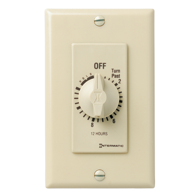 Intermatic FD12HH, Spring Wound Countdown Timer, Decorator Style, 125-277 VAC, 50/60 Hz, SPST, 12 Hour Max, With Hold, Ivory_main