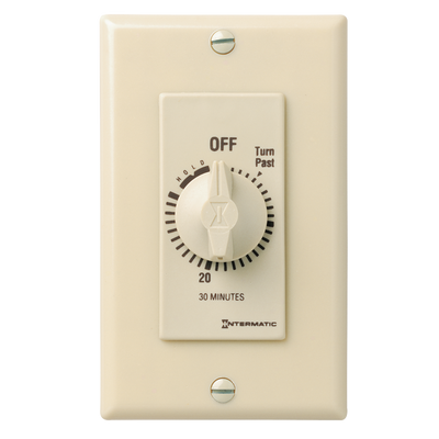 Intermatic FD30MH, Spring Wound Countdown Timer, Decorator Style, 125-277 VAC, 50/60 Hz, SPST, 30 Minute Max, With Hold, Ivory_main