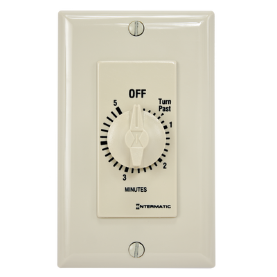 Intermatic FD5M, Spring Wound Countdown Timer, Decorator Style, 125-277 VAC, 50/60 Hz, SPST, 5 Minute Max, Without Hold, Ivory_main
