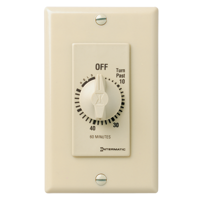 Intermatic FD60MH, Spring Wound Countdown Timer, Decorator Style, 125-277 VAC, 50/60 Hz, SPST, 60 Minute Max, With Hold, Ivory_main