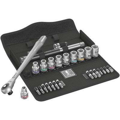 Wera 004080, 8100 SC 10 Zyklop Metal Ratchet Set with push-through square, 1/2" drive, imperial, 28 pieces