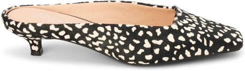 Kitten heel mule with squared-off toe.

Cow hair upper
1.75" heel