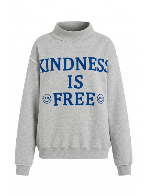 'KINDNESS IS FREE' Reversible Graphic Mockneck - Designed for seamless, multi-functional utility, this innovative pullover features an authentic reversible construction, expertly crafted to be fully wearable on both sides for doubled style possibilities.