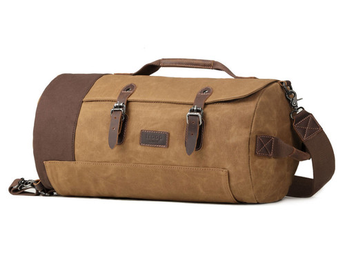 camel leather duffle bag