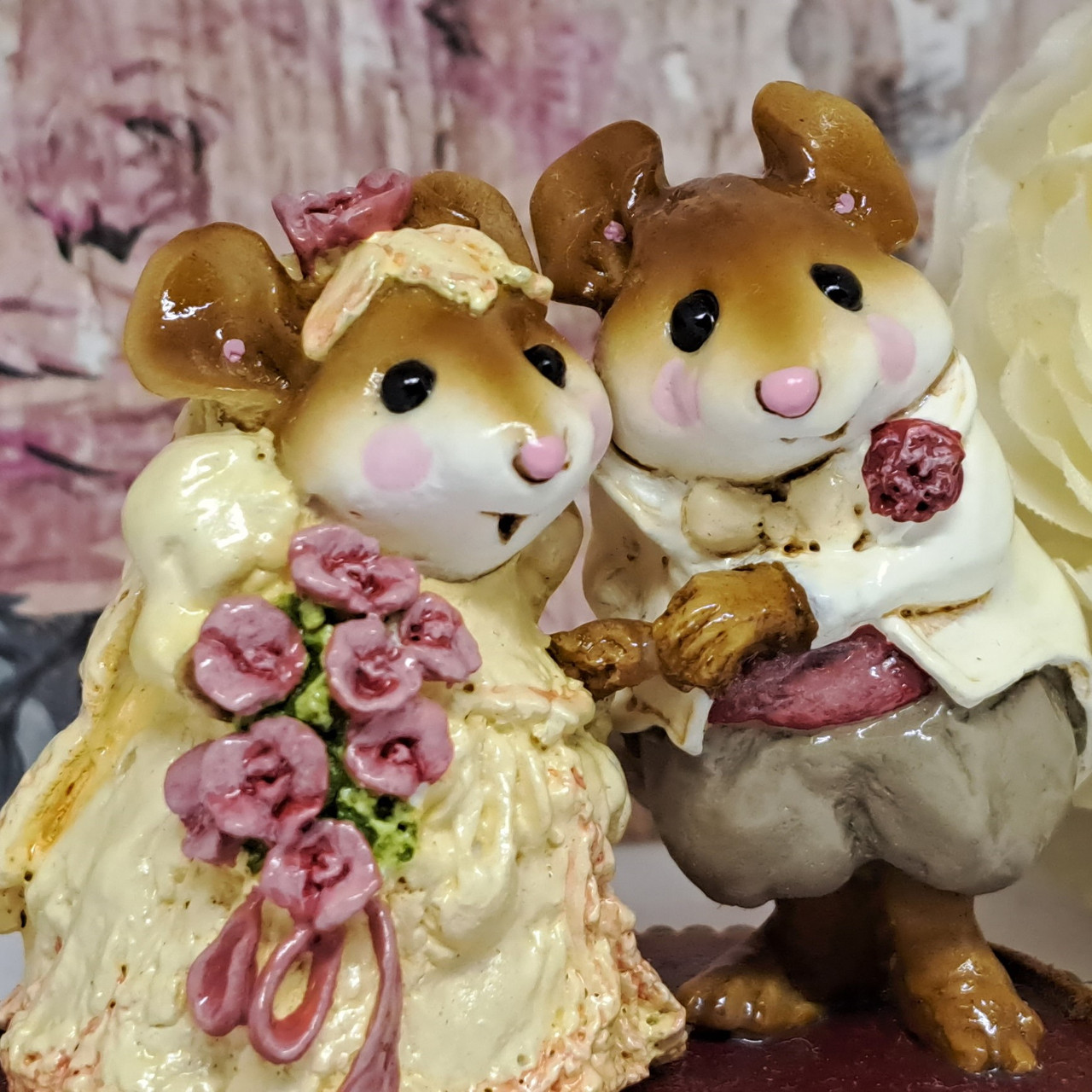 Wee Forest Folk M-200 The Wedding Pair in Ivory with Pink Flowers